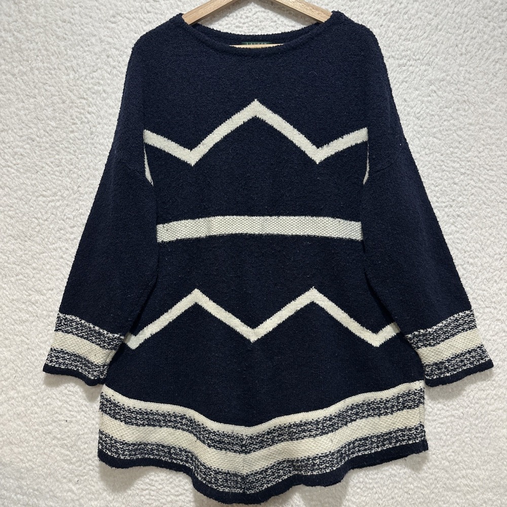 Lauren Ralph Lauren Southwestern Wool‎ Blend Tunic Sweater Navy Blue Ivory Sz 3X